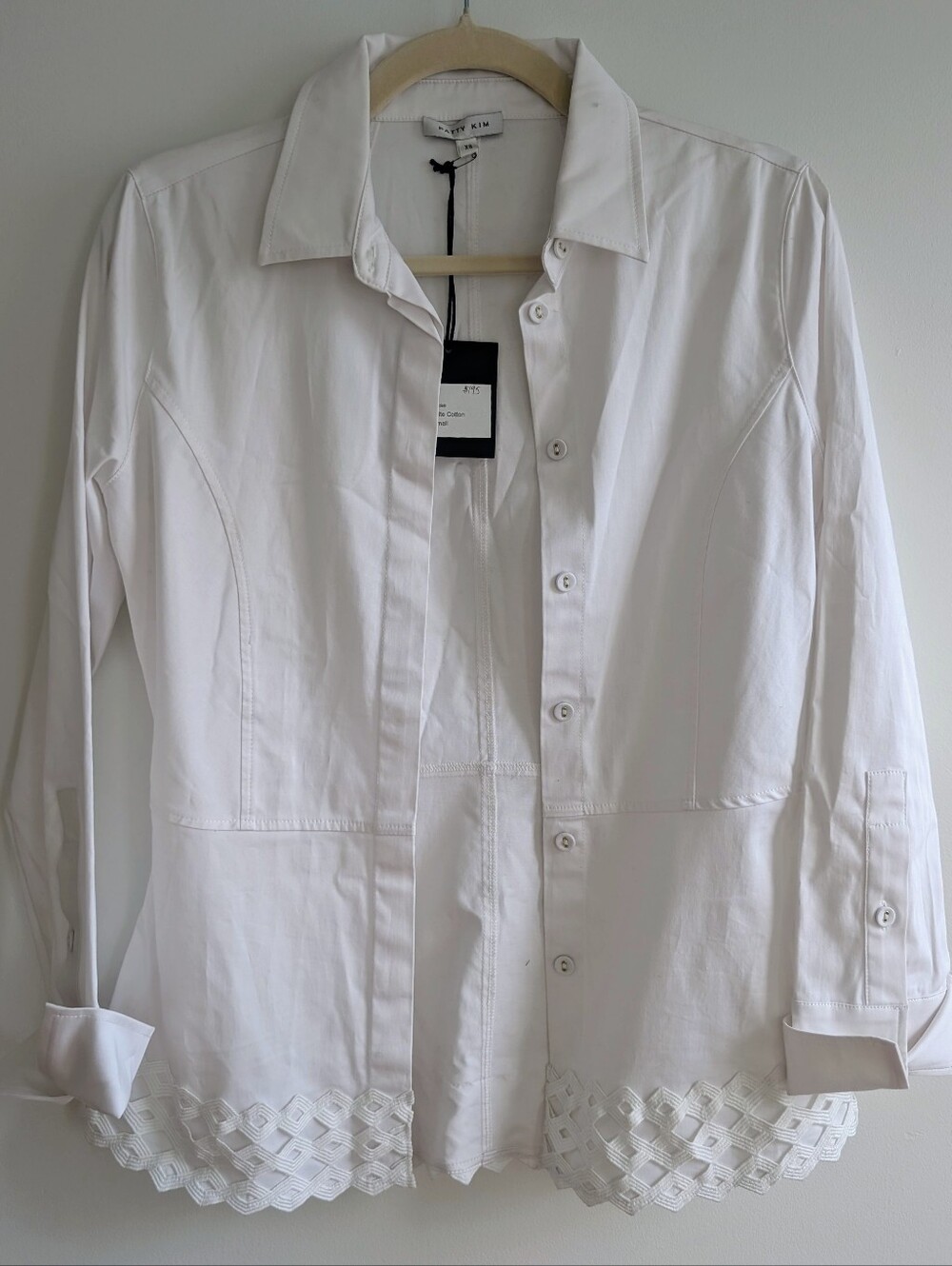 NWT Patty Kim Napa Blouse White Cotton Blend Button Up Top Blazer Sz XS